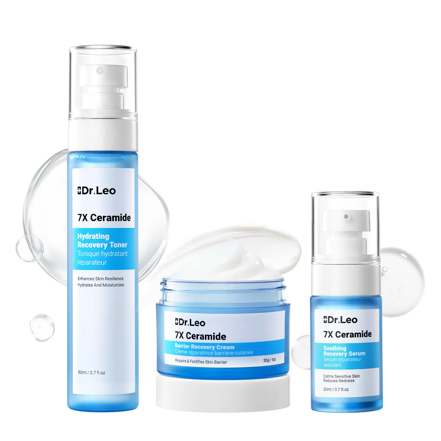 Dr.Leo 7X Ceramide Skin Recovery Set | 1H Redness-Calming & Hydrating & Inflammation Relief | Centella + Olive Leaf + 8D HA | For Sensitive Skin – Toner+Serum+Cream  #sohochic