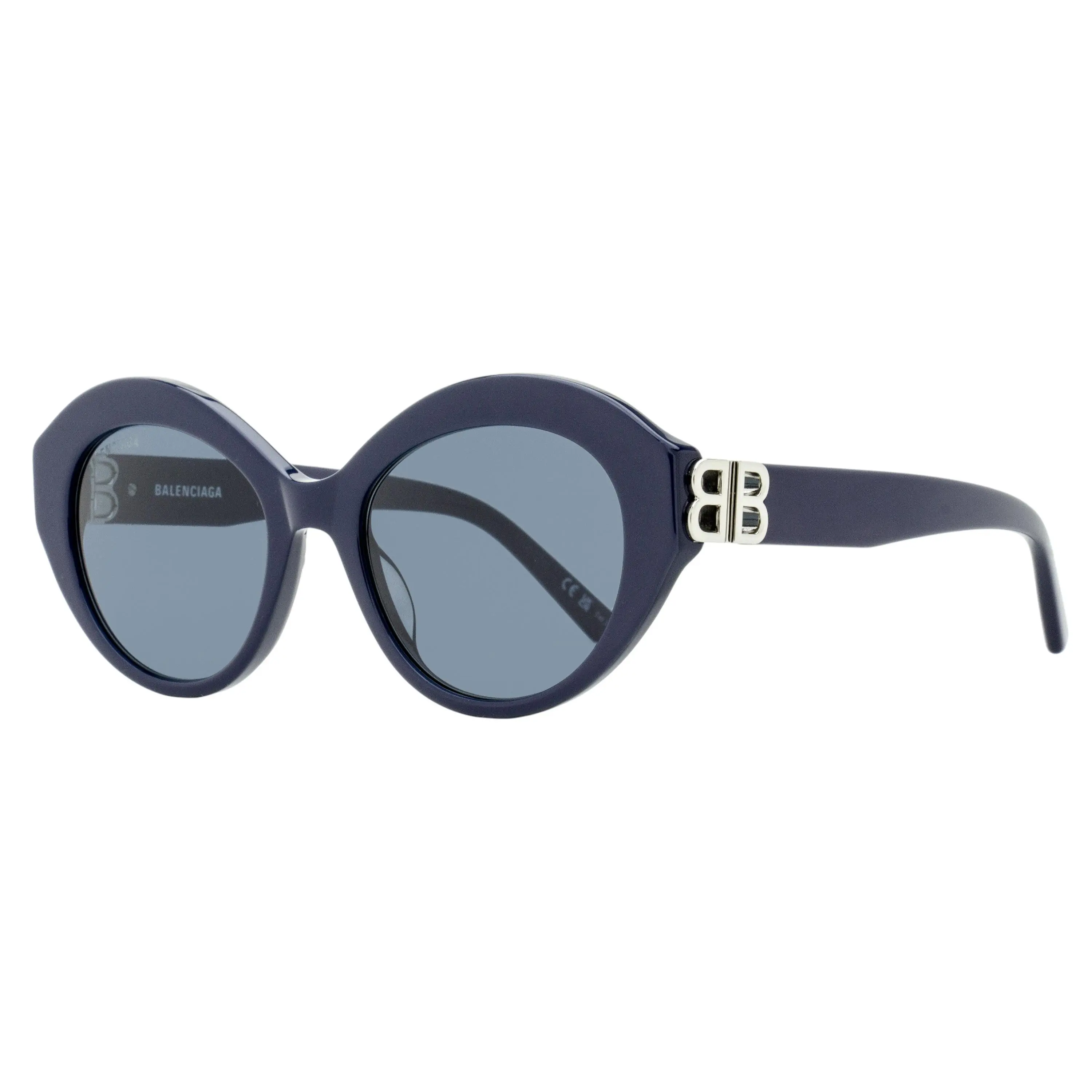 Women's Balenciaga BB Hinge Oval Sunglasses - BB0133S 004, Blue/Silver, 52mm, Chic Sunglasses, High Quality Eyewear, UV Protection, Folding Fashion Accessories