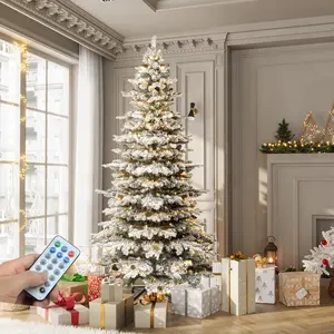 YITAHOME Prelit Mountain Flocked Christmas Tree 7.5FT, Atificial Christmas Tree, with LED Lights, Pine Cones, Branch Tips, Full Flocked Xmaxs Trees, Home Party Decoration