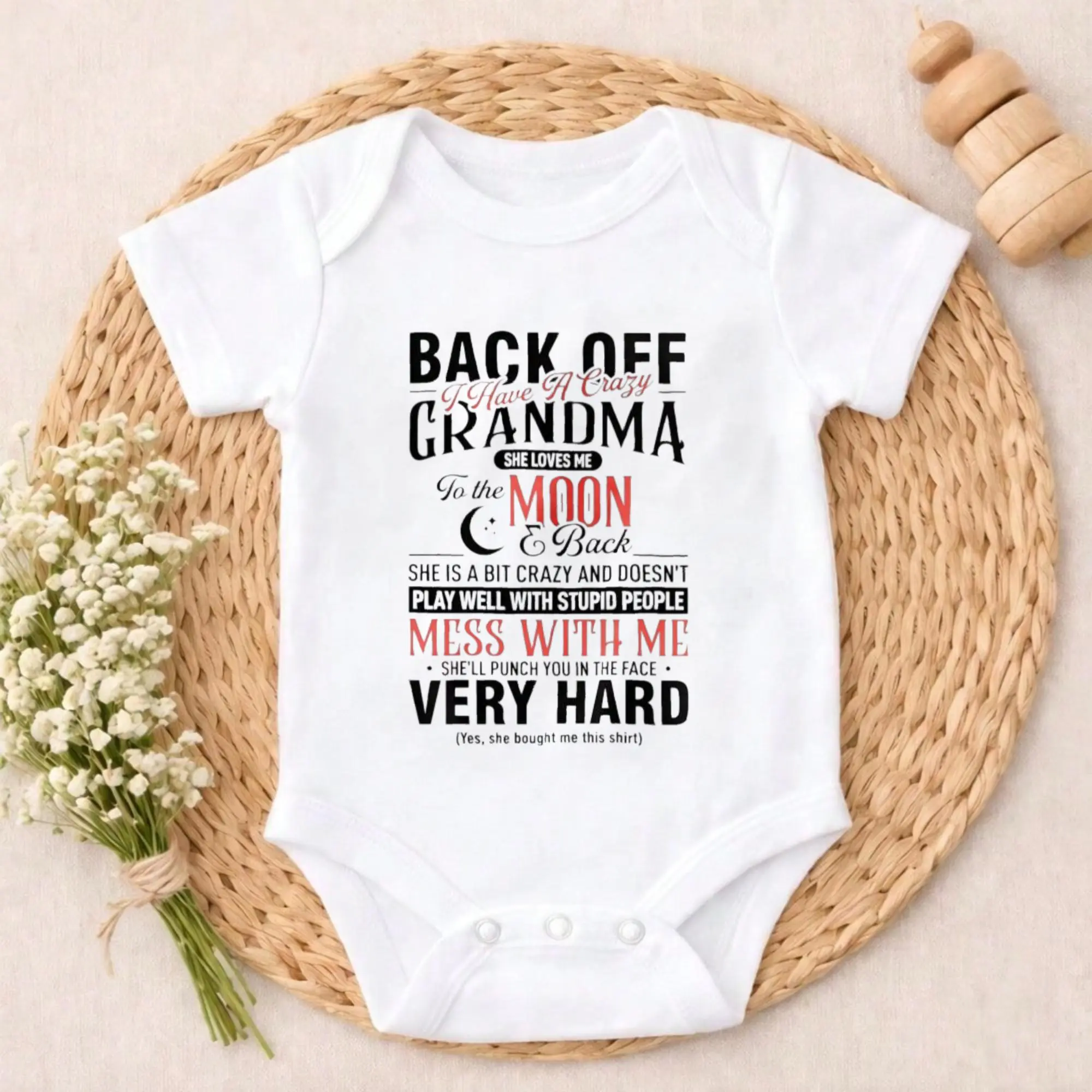 Newborn Baby Girl Boy Bodysuit Romper Outfit Back Off Grandma She Loves Me To The Moon And Back Everyday Wear Infant Clothes Special Occasion Baby Clothes Perfect Present for Baby Shower, New Mom, Grandparents, Ideal for First Photos & Special Days