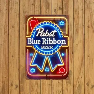 Vintage Style Aluminum Neon Beer Sign, Retro UV Print Wall Decor, Home Bar Kitchen Living Room Bathroom Bedroom Decoration
