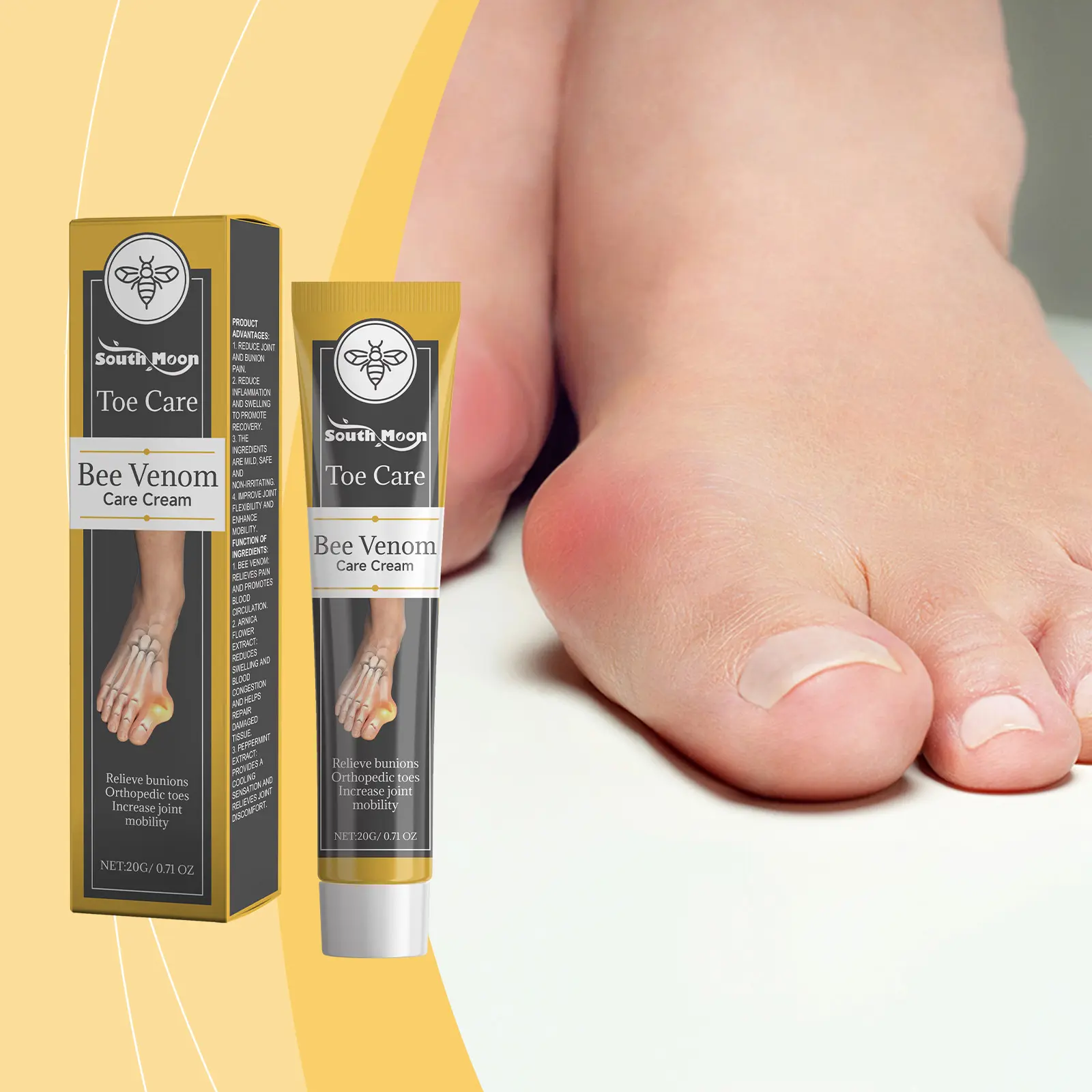 South Moon Bee Venom Foot Care Cream with Chondroitin Sulfate & Mint - Toes & Joints Care, Bunion Swelling Relief, Thumb Valgus Correction, Nail Wellness Support
