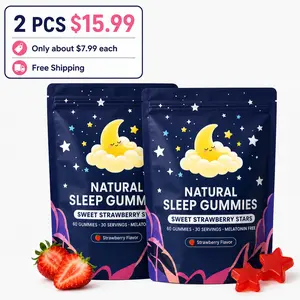 2 Pack of Natural Sleep Gummies - 60 Servings -Sweet Strawberry Stars (Melatonin Free)