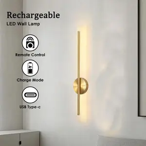 Rechargeable LED Wall Light, No Installation Required, 19.7-Inch Dimmable Lamp with Remote Control for Living Room, Bedroom, Office and Hallway, Indoor Decorative Light