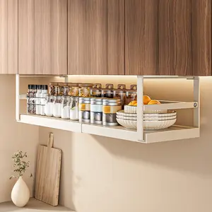 Expandable Under Cabinet Shelf, Hanging Under Shelf Storage Basket Organizer, Metal Under Desk Storage Shelf for Pantry Kitchen Cupboard