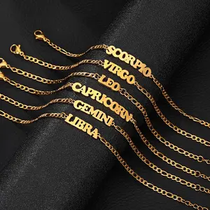 Stainless Steel Zodiac Letter Bracelet or Anklet for Men and Women, Beach Vacation Jewelry, Personalized Birthday or Anniversary Gift for Couples and Friends