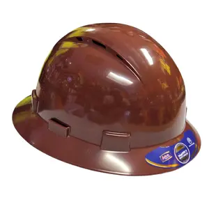Brown Full Brim Vented Hard Hat 4 Point Ratchet Suspension