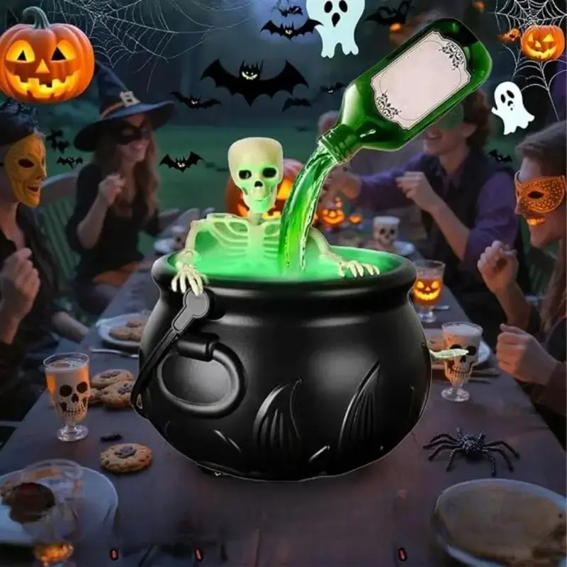 Halloween Decorations Outdoor Witch Cauldron Tripod with Fog Maker & Skull | 52-inch tall display, green light mist effect, large cauldron & skeleton, stable setup for porch yard lawn Halloween scenes