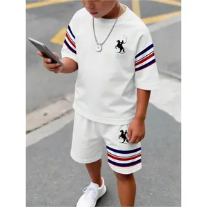 Tween Boy Casual Comfortable Minimalist Round Neck Short Sleeve T-Shirt And Shorts Set, Kids, Perfect for Outdoor