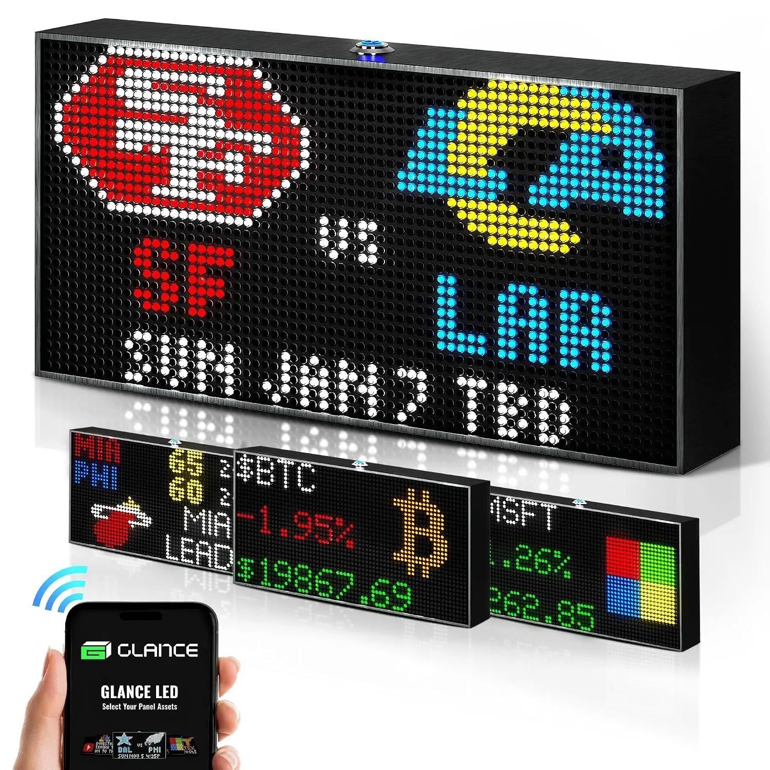 LED V1 Ticker - 8"x4" Retro Look Smart Pixel Display, Customizable Portable Made in USA Coaches' Gear, Man Cave Gadgets, Sports Score & Stock/Weather Display, Cool Gifts for Adults, 8" X 4"
