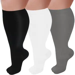 3 Pairs Plus Size Compression Socks  Women and Men Wide Calf 20-30mmhg Extra Large Knee High Support  Circulation