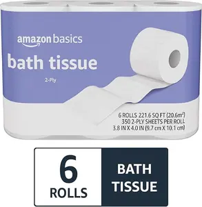 Amazon Basics 2-Ply Toilet Paper, 6 Rolls (1 Packs of 6), Equivalent to 25 regular rolls