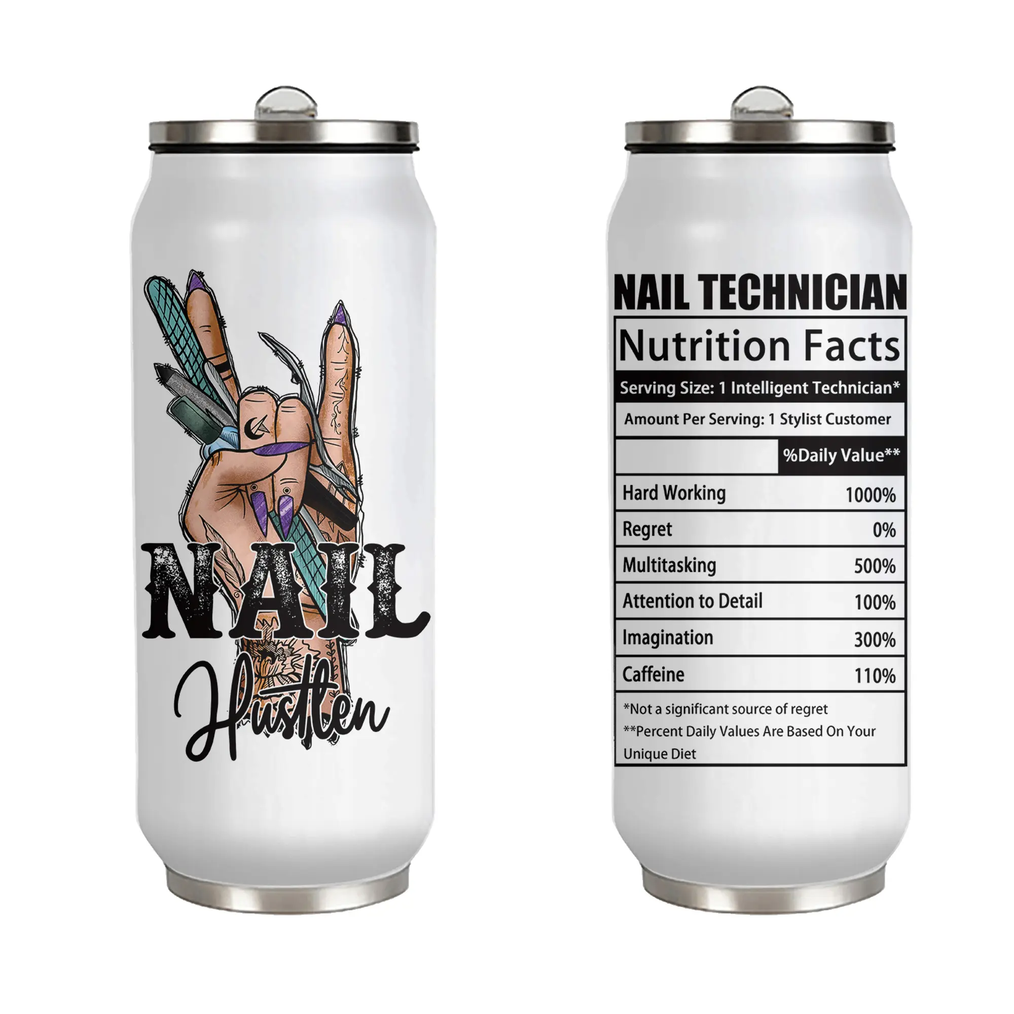 Nail Tech Tumbler 17oz with Leakproof Straw Lid - Salon Nutrition Facts Cup, Beauty Professional Gift