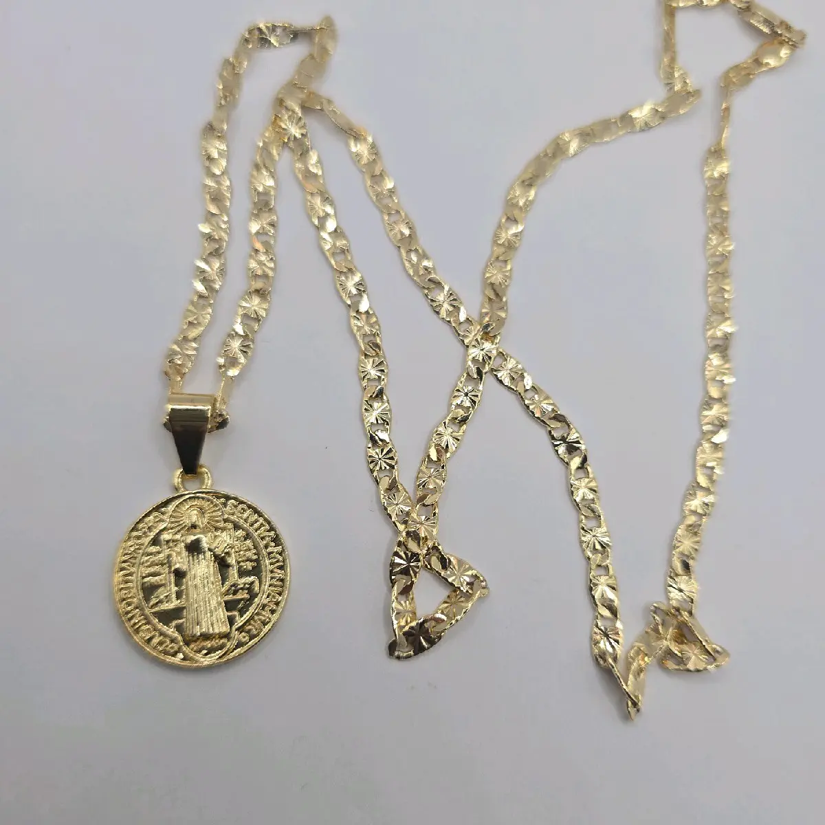 SAINT BENEDICT (medium pendant cm)  religious necklace gold-plated regular chain 18"inches 24"inches