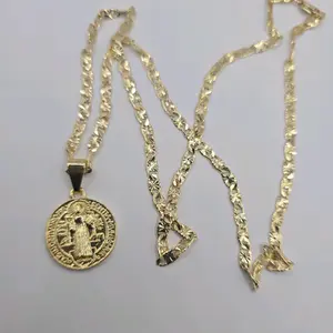 SAINT BENEDICT (medium pendant cm)  religious necklace gold-plated regular chain 18"inches 24"inches