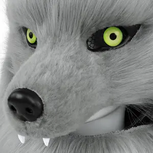 Furry Head Mask Animal Wolf Dog Plush Faux Fur Masks for Halloween Masquerade Cosplay Costume Props