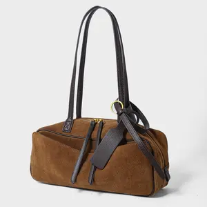 Korean Niche Luxury Bowling Bag For Women, New Simple Design Genuine Top Layer Cowhide Leather Boston Handbag, Classic Top Handle Purse With Premium Durability For Everyday Use And Special Occasions