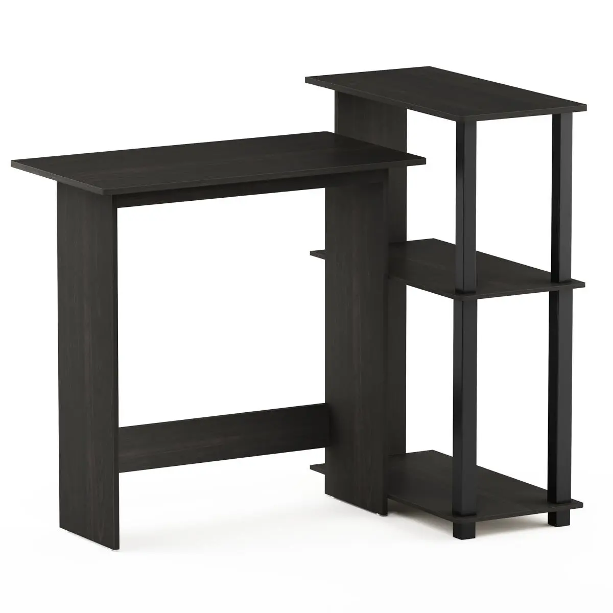 Furinno 16086R1EX-BK Abbott Corner Computer Desk with Bookshelf - Espresso & Black