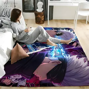 J-Jujutsu Kaisen Floor Mat Soft Flannel Floor Rug Non-Slip Absorbent Doormat for Living Room, Bedroom, Kitchen, Entrance, Bathroom, Home Decor, Anti-Skid Washable Mat, Multiple Sizes, Indoor Outdoor Use, Durable Home Floor Carpet