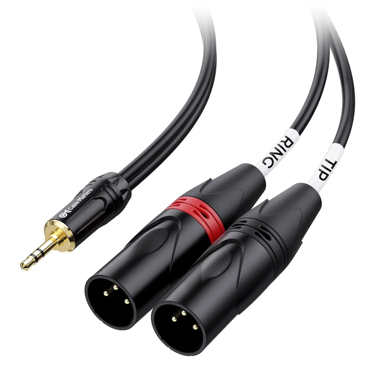3.5mm (1/8 in) TRS Audio Jack Step-Down Splitter Cable - 2 XLR Male-to-Male Copper Wire, 3 ft, for Computer, PA System, Studio Monitors, Manufacturer Warranty, Secure Audio Connection