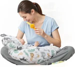 Ergonomic Nursing Pillow for Breastfeeding & Bottle Feeding – Soft Baby Support Pillow for Sleeping Newborns, Reflux Relief – Washable Cover, Breastfeeding Essentials for Moms (White-Animal)