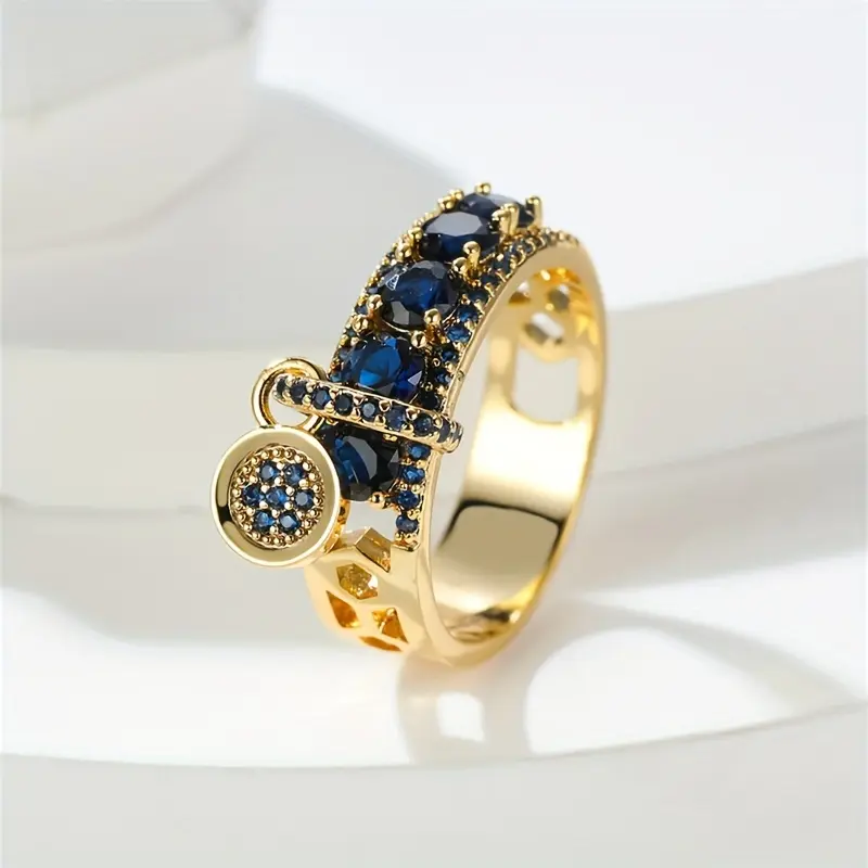 Vintage Synthetic Sapphire Engagement Ring - Gold-Plated Alloy Colored Gemstone Ring, Fashion Costume Jewelry Gift for Special Occasions, Vintage Engagement Ring, Gold Plated Rings