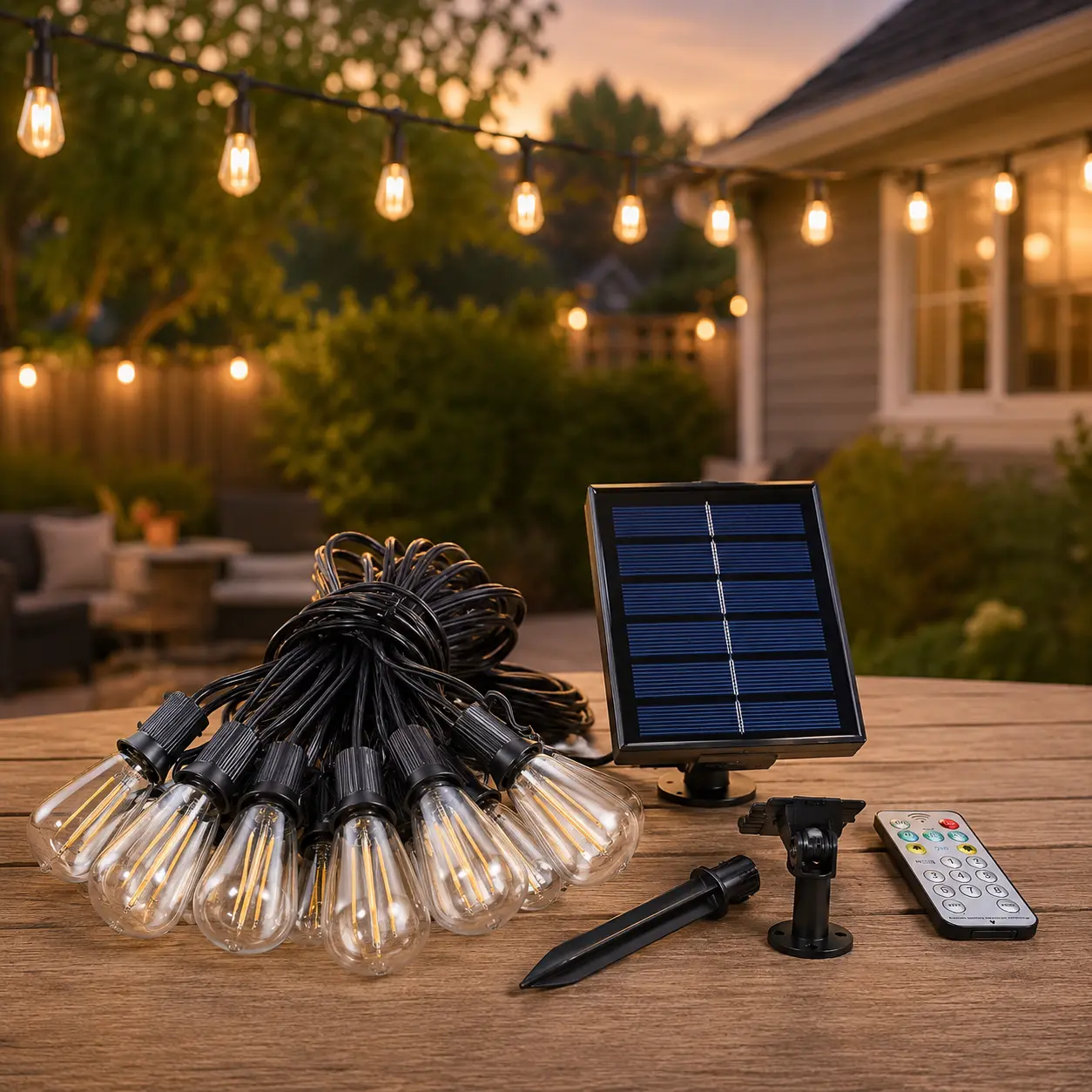 Solar Powered Outdoor LED String Lights with Bulbs - Multi-Size 50FT/100FT/200FT Options, Remote-Controlled, None Battery Required for Home Festive Party Decorations, Led Decoration, Holiday Decorating, Light Modes