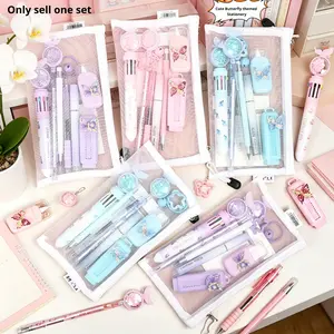 Creative Butterfly themed Stationery Gift Set, including 10 pieces, gauze pencil case, highlighter, ten color pen, sticky note, eraser, office supplies, Children's Day and birthday gifts, aesthetic school supplies (3 colors to choose from)