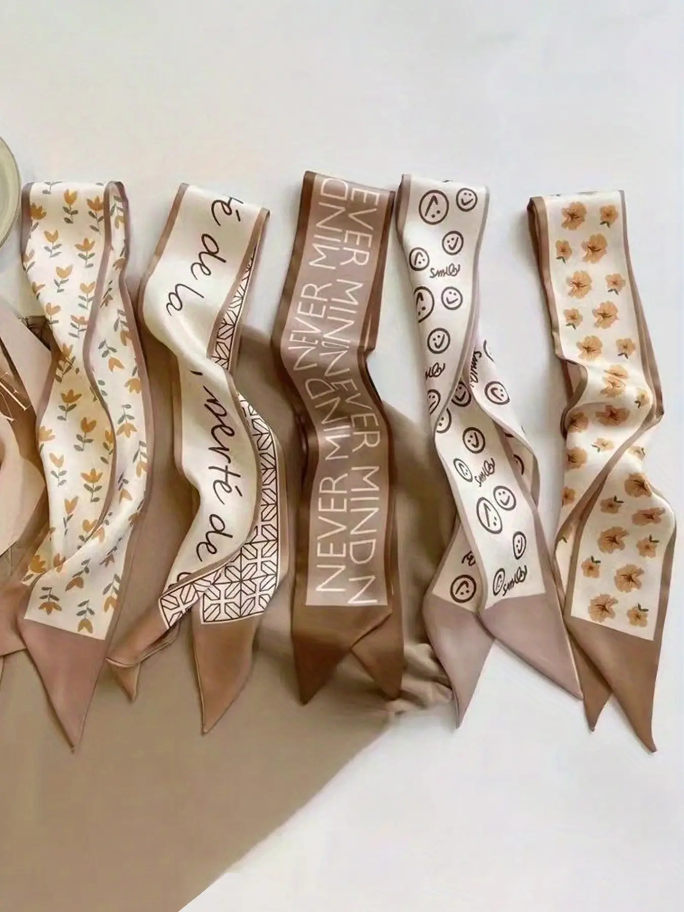 5 Pcs / 1 Set Elegant Coffee Color French Style Polyester Scarf Set, Vintage Hairband, Woven Ribbon, Multifunctional Accessory for Women & Girls, Floral Hairbands, Fashion Hair Accessories, Fashionable Hair Accessories