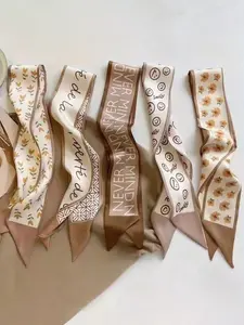 5 Pcs / 1 Set Elegant Coffee Color French Style Polyester Scarf Set, Vintage Hairband, Woven Ribbon, Multifunctional Accessory for Women & Girls, Floral Hairbands