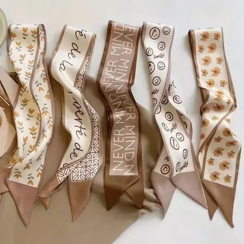 5 Pcs / 1 Set Elegant Coffee Color French Style Polyester Scarf Set, Vintage Hairband, Woven Ribbon, Multifunctional Accessory for Women & Girls, Floral Hairbands, Fashion Hair Accessories, Fashionable Hair Accessories