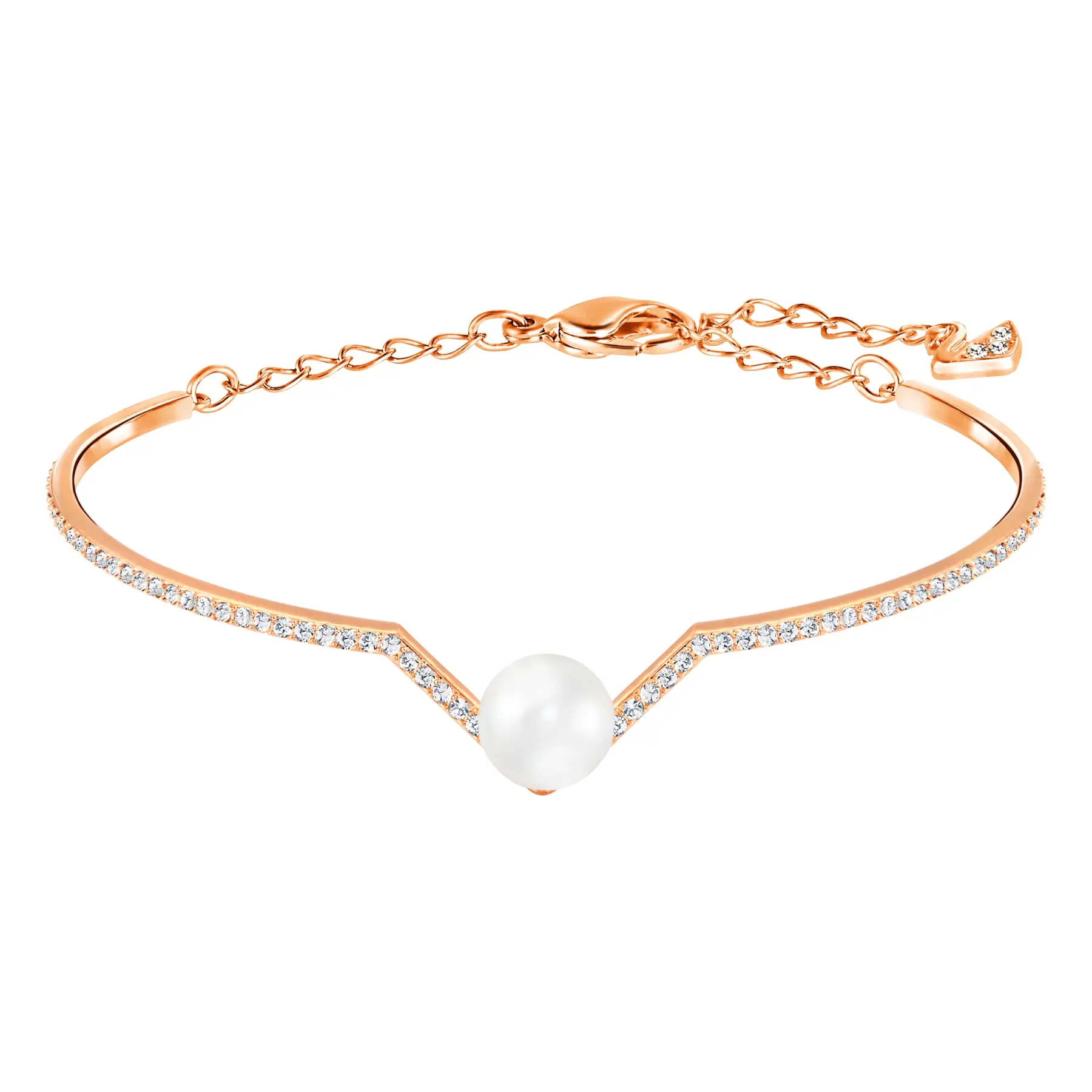 Swarovski Glamorous Crystal Pave V-Shape Silver Edify Bangle - Size M - 5193123