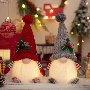 Glowing Christmas Gnome Dolls, Battery Powered LED Winter Desktop Decorations, Handmade Long Beard Hat Figurines, New Year Holiday Lights