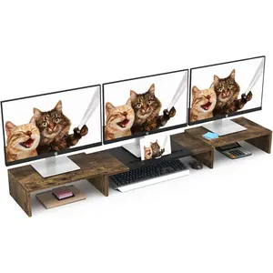 Triple Dual  Stand Riser, Extra Long  Stand for 1~2~3 Monitors,  Stand with Length and Angle Adjustable, 3 Shelf Desktop Storage Riser for  Computer Screen Laptop