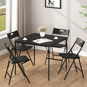 Folding Table Set of  5, Dining Table and Chairs Set,Protable Tabletop & 4 Foldable Chairs with Metal Frame for Indoor Outdoor Camping Picnic Games,No Assembly Required