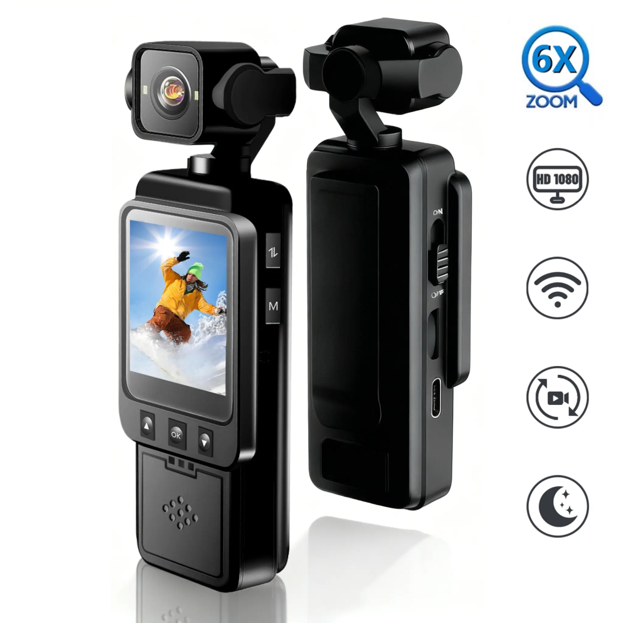 1080P Pocket Camera,Vlogging Camera with 1.54 inch IPS Screen,6X Digital Zoom,USB Charging,Wide Angle,Wearable Action Camera,Video&Video Blog Camera,Sport DV,Streaming Camera,POV Camera,Wearable Recording Camera,Wireless Vlog Camera, Portable Camera