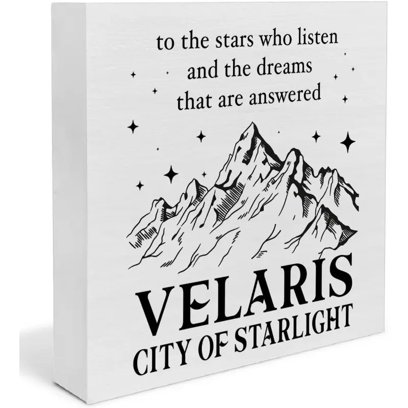 Acotar Merch Bookshelf Decor, City of Starlight Wooden Box Sign, Acotar Gifts for Book Lovers Fantasy Fans, Bookish Novelty Desk Decor 5x5inch Home Decor Products