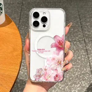 Girly Magnetic Cellphone Cover, Blossoms Design, Slim-Fit Shockproof Drop-Resistant Casing, Mobile Phone Accessories, Protection for iPhone 11/12/13/14/15/16/17 Pro Max, Ideal Teenage Girls Gifts for Soft Girl Aesthetic