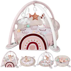 Dearlomum 4-in-1 Baby Play Mat Rainbow Baby Gym Tummy Time Mat for Floor Activity with 30 Balls & 5 Sensory Toys for Newborn Toddler Boy & Girl Gifts - Playpen