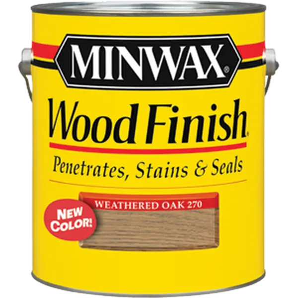 Minwax 71047 1 gal Oil-Based 1-Step Weathered Oak 270 Wood Stain (550 VOC) - Penetrates, Stains, Seals Wood, Covers 125-150 sq ft, Will Not Raise the Grain, One Step