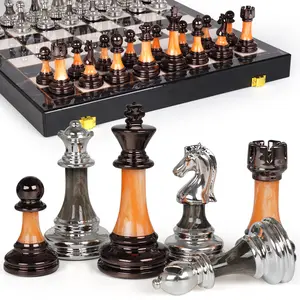 15" Large Chess Set for Adults Kids with Weighted Acrylic Chess Pieces 3.5" King & Portable Folding Marbling Wooden Chess Board Travel Chess Sets Family Board Game Gift – Elegant Classic Chess Game