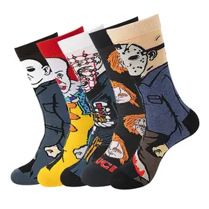 5 Pairs Classic Horror Movie Character Cartoon Socks Funny Novelty Scary Design Cotton Socks for Women Men Teen