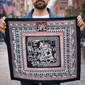 Unisex Aztec Print Headscarf, 18in Silk-Feel Vintage Scarf Wrap - Mexican Style Streetwear Accessory for Daily Use, Festivals (Neck, Hair)