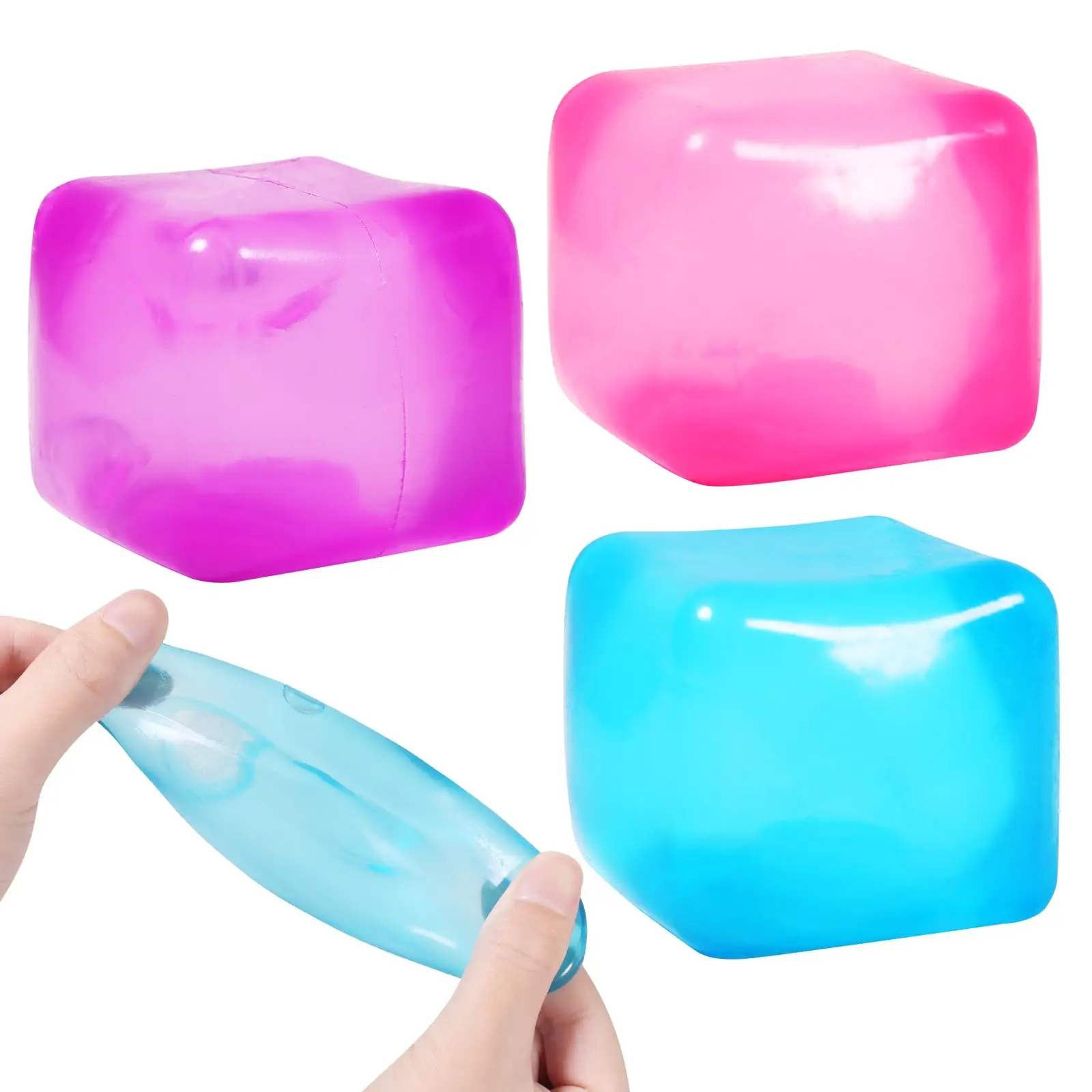 Stress Cube Squishy Stress Balls for Kids Ice Cubes Squishy for Adults Fidget Toy for Your Best Mellow and Chill Square Shape with Filling in Pink Purple Blue for All Age