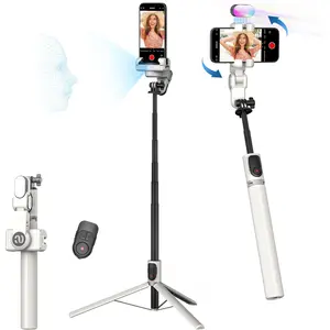 Auto  Tracking Tripod 360 Rotation w/Stand for  Android,Selfie Stick Phone Stand 360 Rotating for Video Recording,Phone Holder Follow You w/Remote,RGB Light for (M2Pro White)
