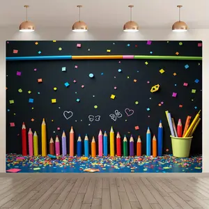 Colorful Pencil Theme Backdrop, Wall Hanging Backdrop, 1 Count Creative Back To School Party Decoration, Wall Decor for Home Living Room Bedroom Dormitory, Indoor Backdrops, Banners