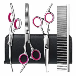 5 in1 Dog Grooming Scissors Kit, Professional Dog Scissors for Grooming with Safety Round Tips, Titanium Coated Grooming Scissors Kit for Dogs Cat Pet At Home