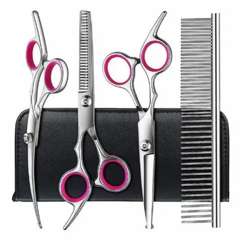 5 in1 Dog Grooming Scissors Kit, Professional Dog Scissors for Grooming with Safety Round Tips, Titanium Coated Grooming Scissors Kit for Dogs Cat Pet At Home