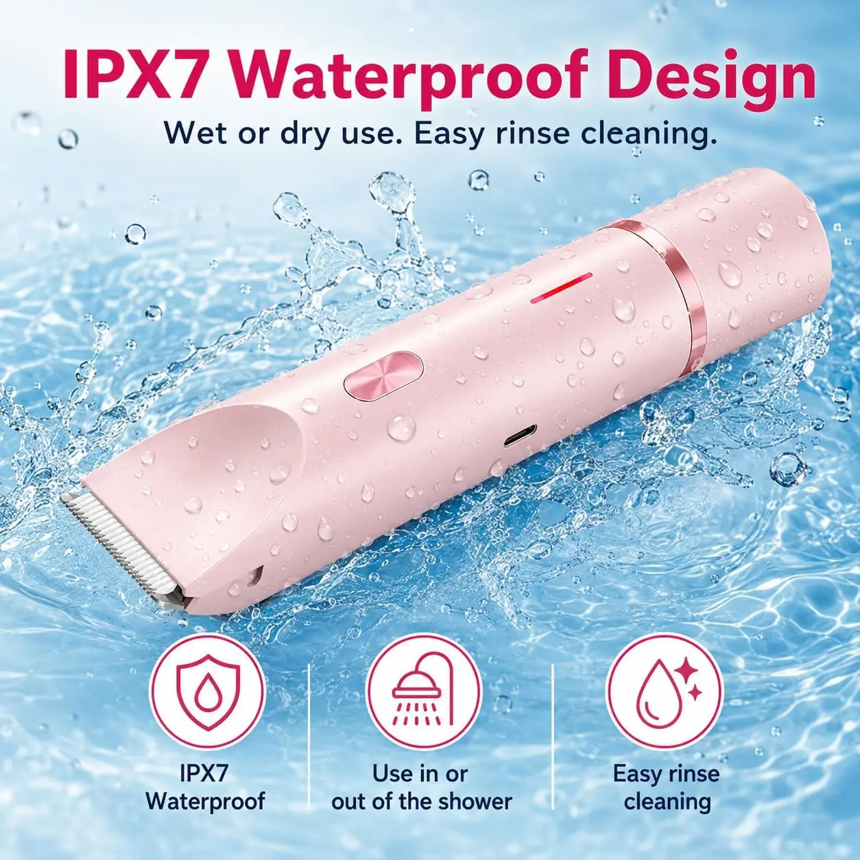 Women's 2-in-1 Dual Head Bikini Hair Trimmer & Electric Shaver, ABS Plastic Mini Portable Waterproof Wet/Dry Shower Use with Detachable Heads - Painless Grooming (Pink)