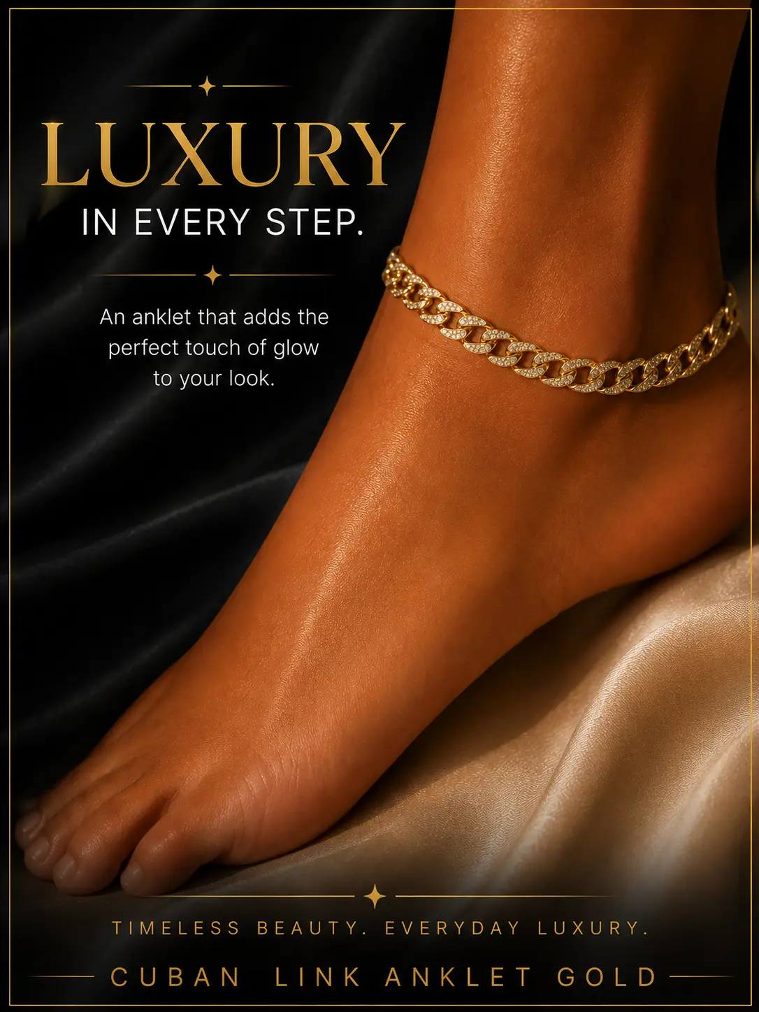 Anklet Cuban Link Gold Diamond Fashion Jewerly